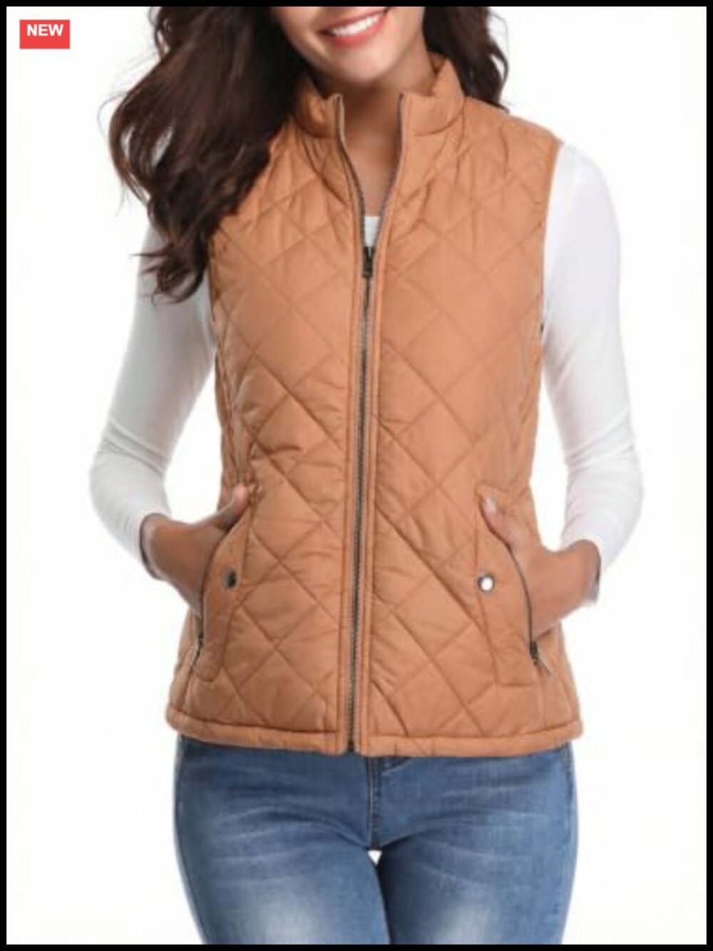 Women's Quilted Puffer Vest Lightweight Zip Up Gilet Stand Collar